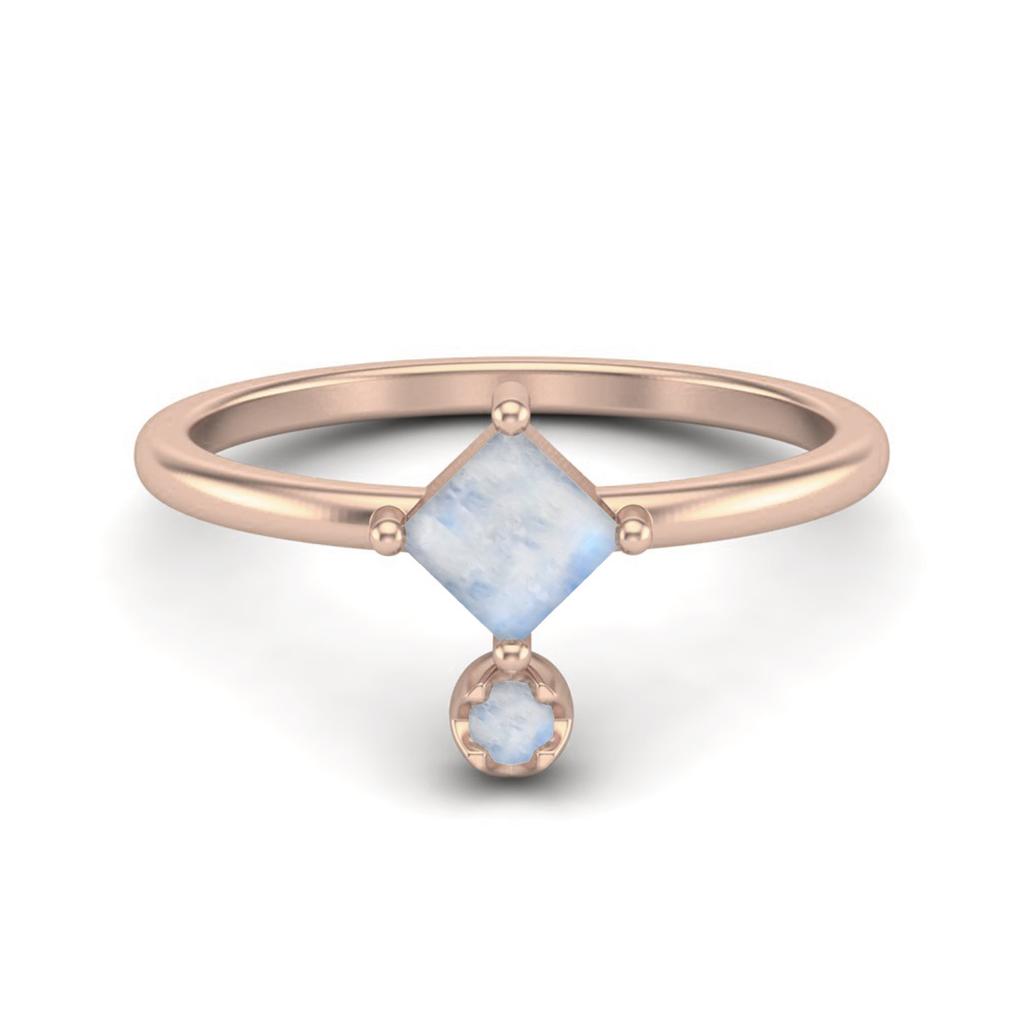 Anello da Matrimonio da Donna Solitario in Argento Sterling 925 Placcato Oro Rosa con Pietra di Luna Quadrata da 4 MM