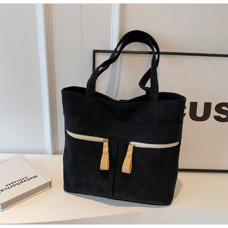 2023 New Winter Street Style Large Corduroy Tote Handbag With Zipper Closure