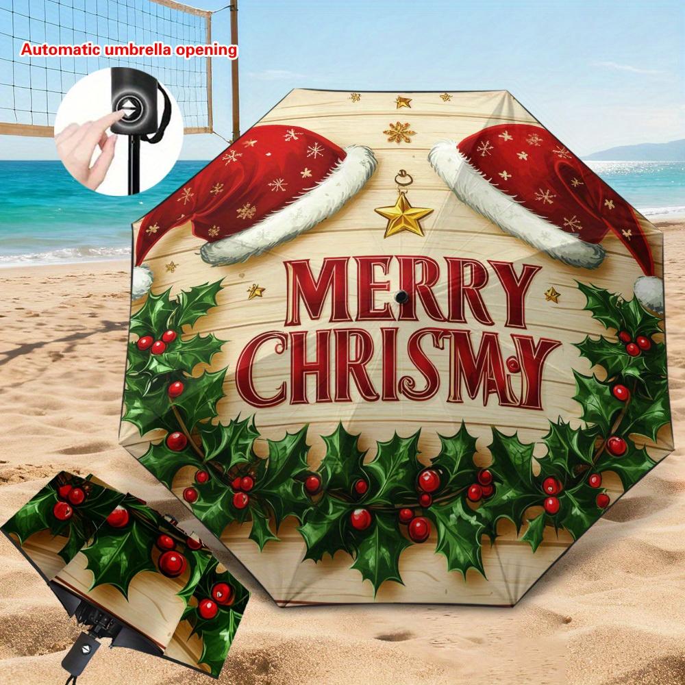 

1pc Christmas Holly Cheer Automatic Folding Umbrella - Resistant, Thickened Reinforced Frame, Lightweight & Compact for Short Iron&8K