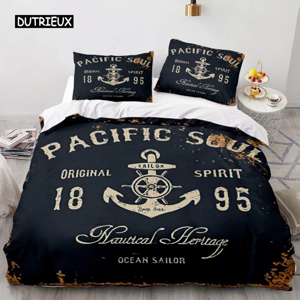 Anchor Duvet Cover Navy Blue Ocean Bedding Set Quilt Cover For Kids Boys Teens For Bedroom Decoration Polyester Nautical Theme