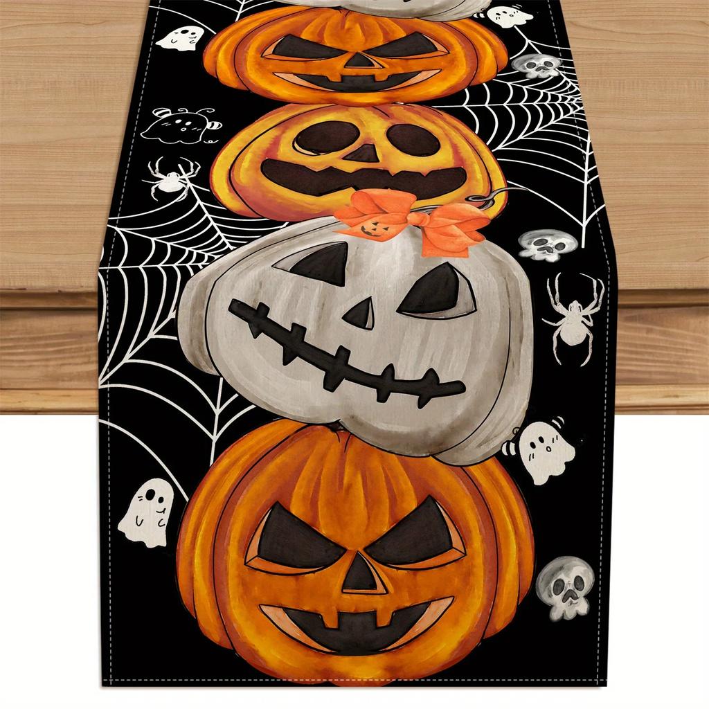 1Pcs Bohemian Halloween Halloween Theme Table Runner Decoration Pumpkin Bat Skull Elements Suitable for Party Festival Decor