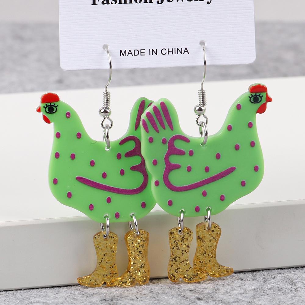 Funny High Heels Hen Dots Acrylic Drop Earrings for Women Girl Cartoon Graffiti Printing Chicken Dangle Earrings Fashion Jewelry