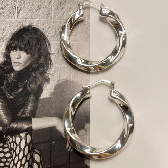 

ANENJERY медные металлические гофрированные серьги-кольца большого круга для женщин, глянцевые вогнутые серьги S-E132 серебряный