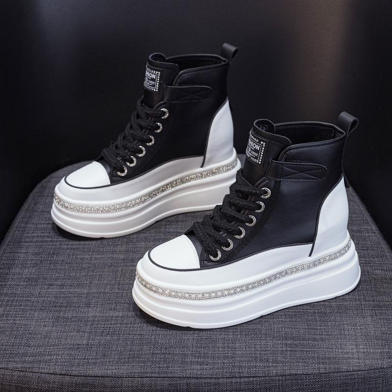 2025 Autumn Early Winter Shoes Women Modern Ankle Boots Soft Brand Ladies Platform Shoes Black White High Heels 8cm