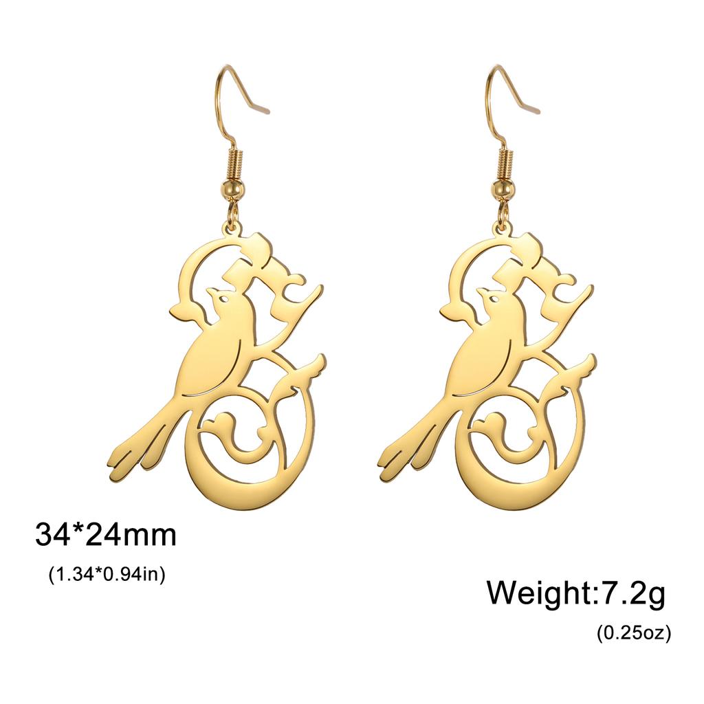 Teamer Vintage Filigran Ast Vogel Edelstahl Hängeohrringe Damen Goldfarbe Elegant Tier Schmuck Hochzeit Valentinstag Geschenk