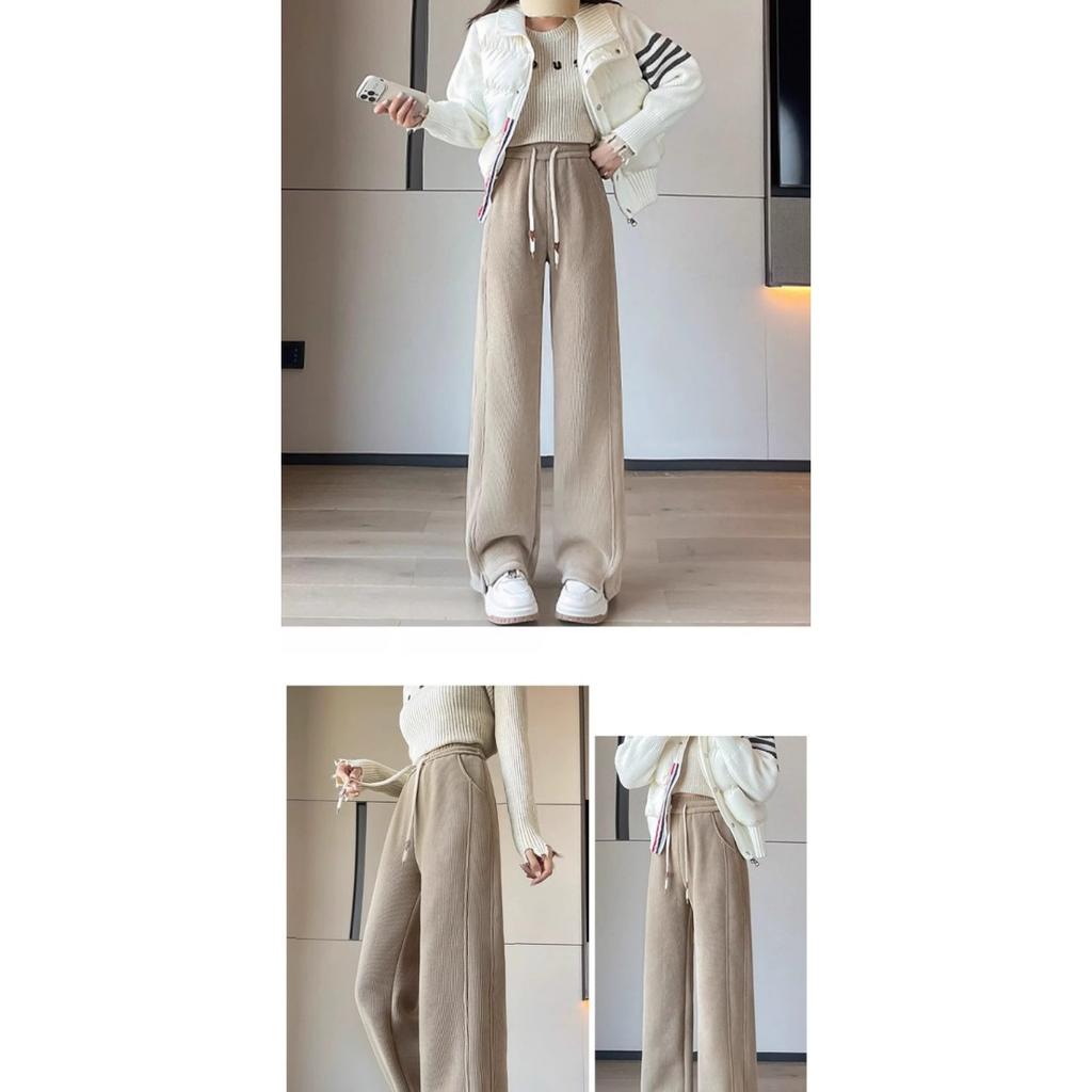 Women's High Waisted Straight Leg Winter Pants - Thickened Fleece Lined Elastic Waistband, Casual Pants for Autumn and Winter, Middle East Series