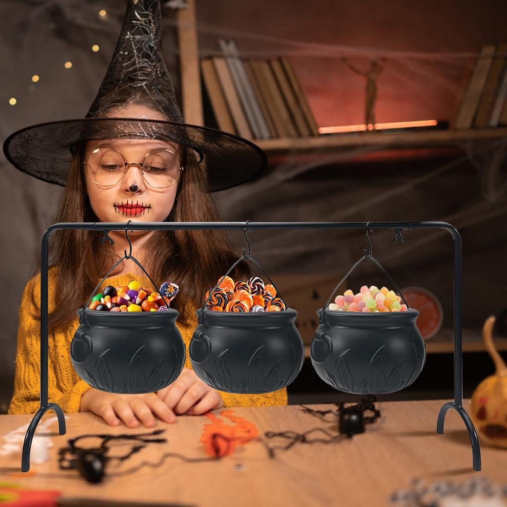 Halloween Party 3-Piece Witch Jar Candy Bowl Stand Black Plastic Kitchen Decorative Ornaments