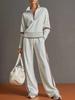 European Retro Casual Two-Piece Set: Zippered Waist-Cinch Sweatshirt & Striped Wide-Leg Pants