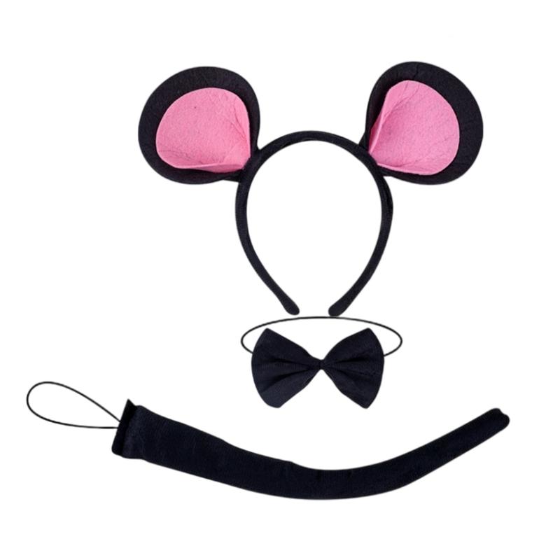 Halloween Mouse Cosplay Costume Set Mouse Ear Headband Tail Bowtie and Nose Animal Dress Up Costume for Kid Cosplay