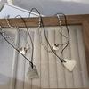 2 Pieces Dual-Layered Heart Pendant Necklace Chain Necklaces Beads Chokers Heart Chain Necklaces Party Jewelry for Girls