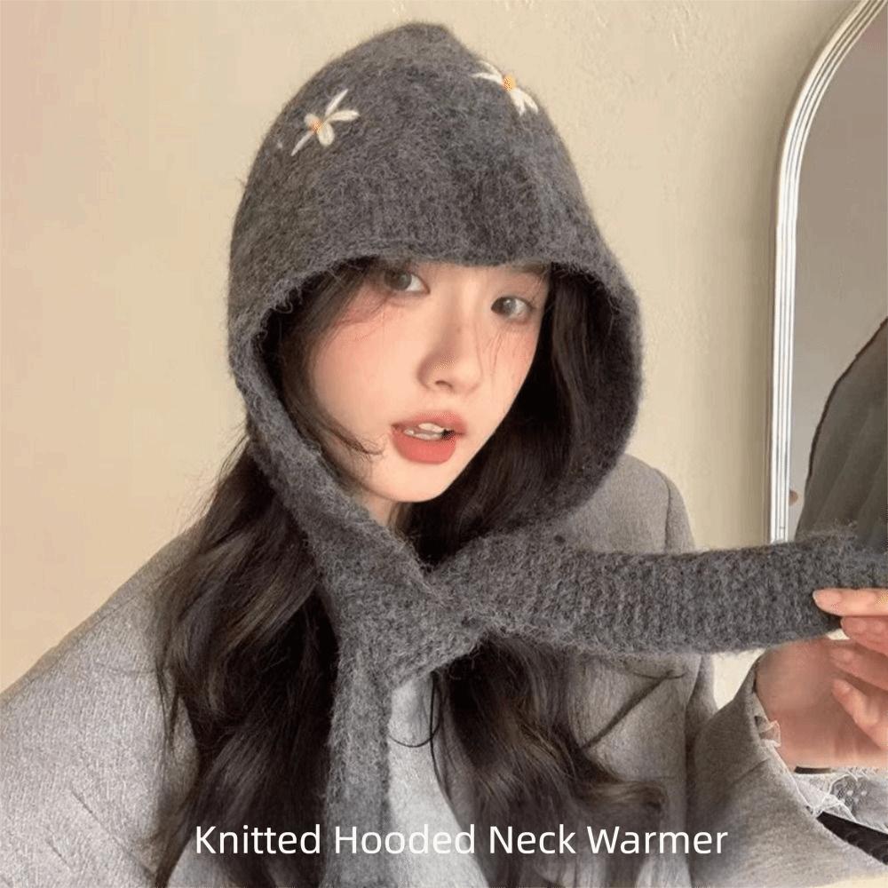 Woolen Fabric Embroidered Flowers Hat Solid Color Warm Neck Collar Winter Season