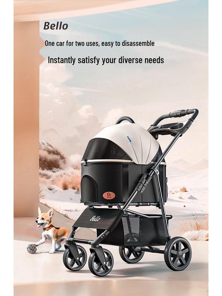 Pet Stroller with Universal Wheels and Rain Cover for Small Dogs