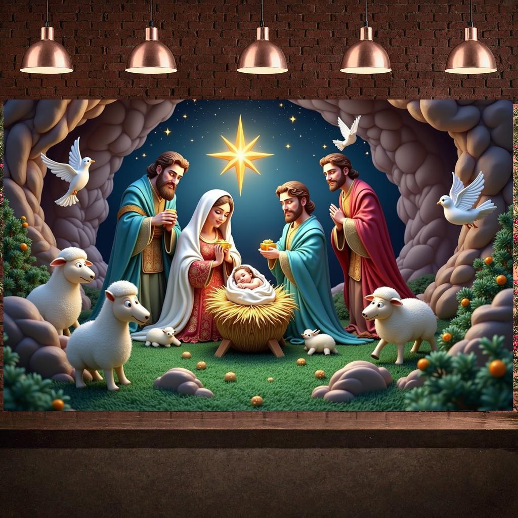 Christmas Decor Lightweight Nativity Scene Banner Religious Decor Decorative Design Holiday Banner For Indoor Display Event