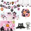 Pink Halloween Party Decorative Skull Balloon Pumpkin Banner Cake Insert Set