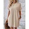 Summer Casual Women Dress Short Sleeve Round Neck Loose Pocket Solid Color Breathable Spring Fashion