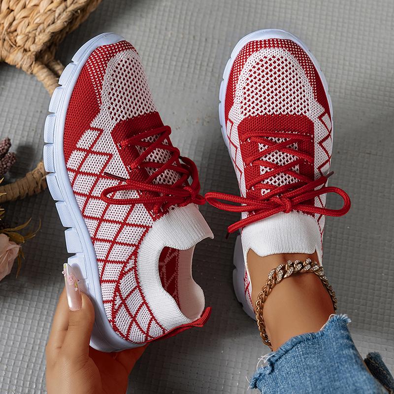 Fashion Fashion Mix Color Plaid Knitting Sneakers Women Plus Size 36-43 Breathable Mesh Flats Woman Comfy Soft Sole Running Shoes Female