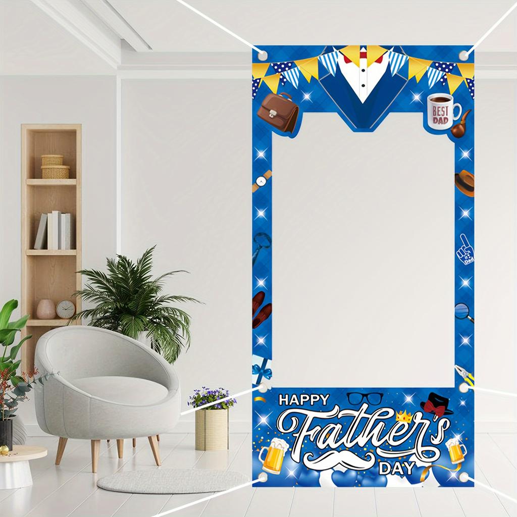 1pc 2D Father's Day Photo Door Banner Blue Polyester Photo Frame Background Cloth Father's Day Party Decoration Festive Supplies