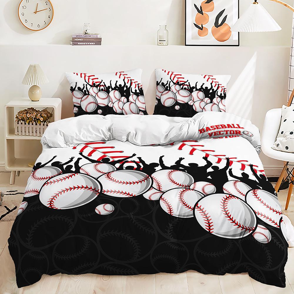 Baseball Sports Pattern Printing Quilt Cover Pillowcase 3D Digital Printing Three-Piece Set