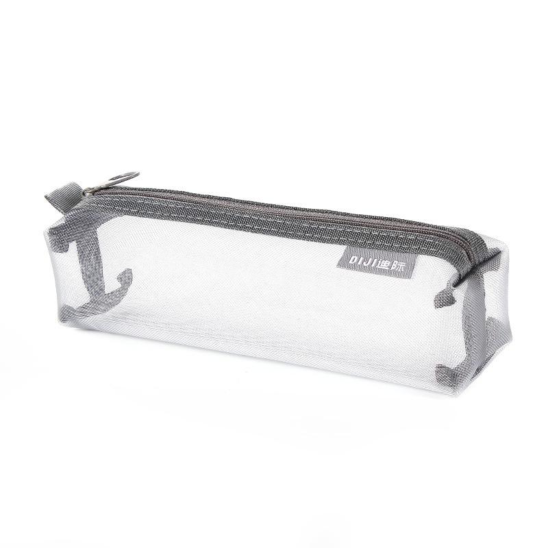 1PC Makeup Bags Case White Gray Black Large Capacity Mash Transparent Cosmetic Brush Bags Students Long Style Nylon Pencil Case