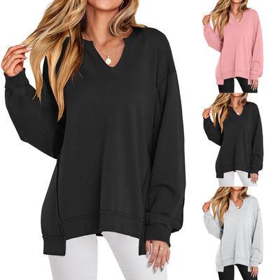 Damen Lockerer und Bequemer Einfarbiger V-Ausschnitt Lockerer Sportswear-Sweatshirt
