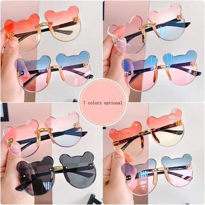 Gafas de juguete para niños, lindas gafas de sol que cambian de color con dibujos animados, nueva versión coreana de gafas de sol sin montura con forma de ojo de gato y cara pequeña para mujer