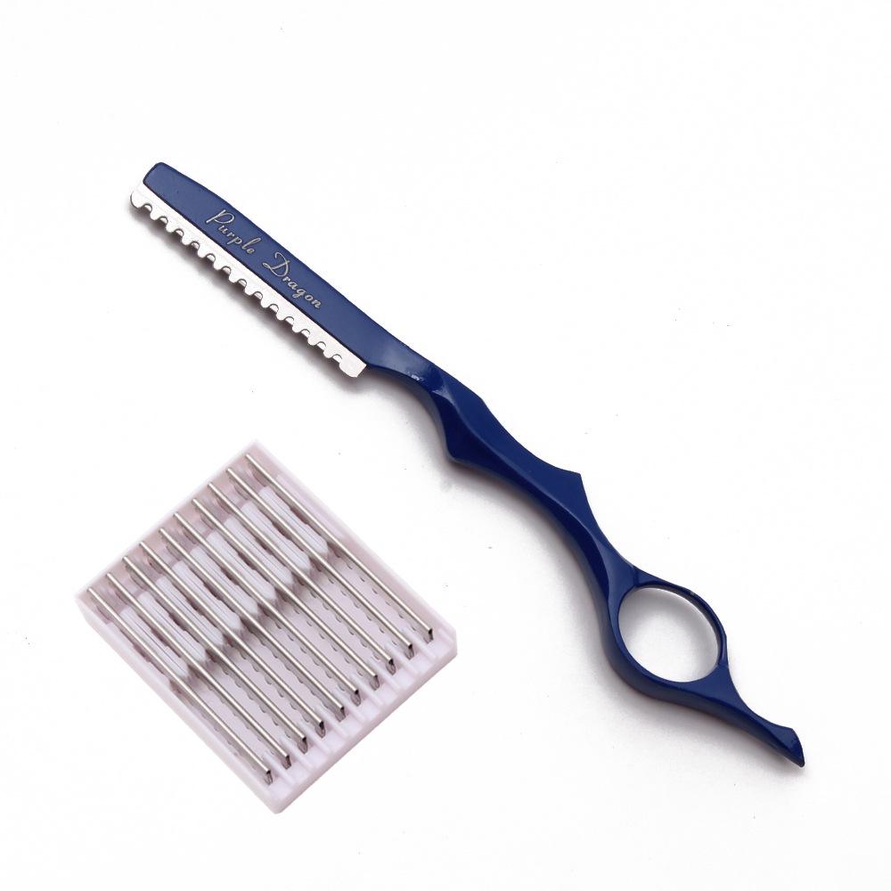 Purple Dragon Hair Razor Holder & 10 Blades - 8 Colors, Hairdressing Thinning Knife, Manual Scraper