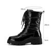 Wasserdichte Stiefeletten zum Schnüren Damen Winter Schneestiefel Damenschuhe Dickes Plüsch PU-Leder Winter Damen Motorradstiefel