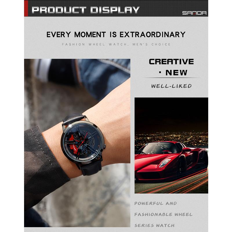 SANDA Modetrend Hohlzifferblatt Herrenuhr Schüler Auto Rad Wasserdicht Konzept Kreative Uhr