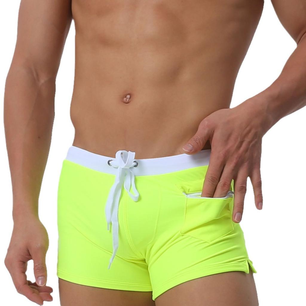 European and American Men's Boxer Swim Trunks with Front Pocket Simple and Stylish Drawstring Boy Shorts Swimming Shorts