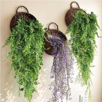 Plantas de suspensão artificiais, 90cm videiras falsas samambaias rattan persa para a decoração exterior interna da sala da casa da parede