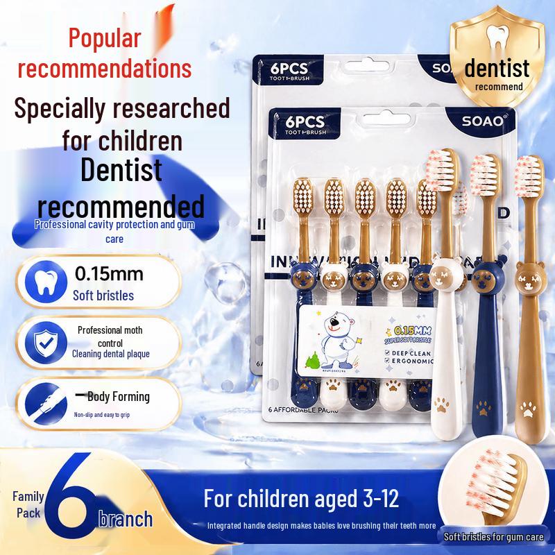 SOAO Ultra-Soft Bristle Toothbrush 6-Pack for Kids & Teens