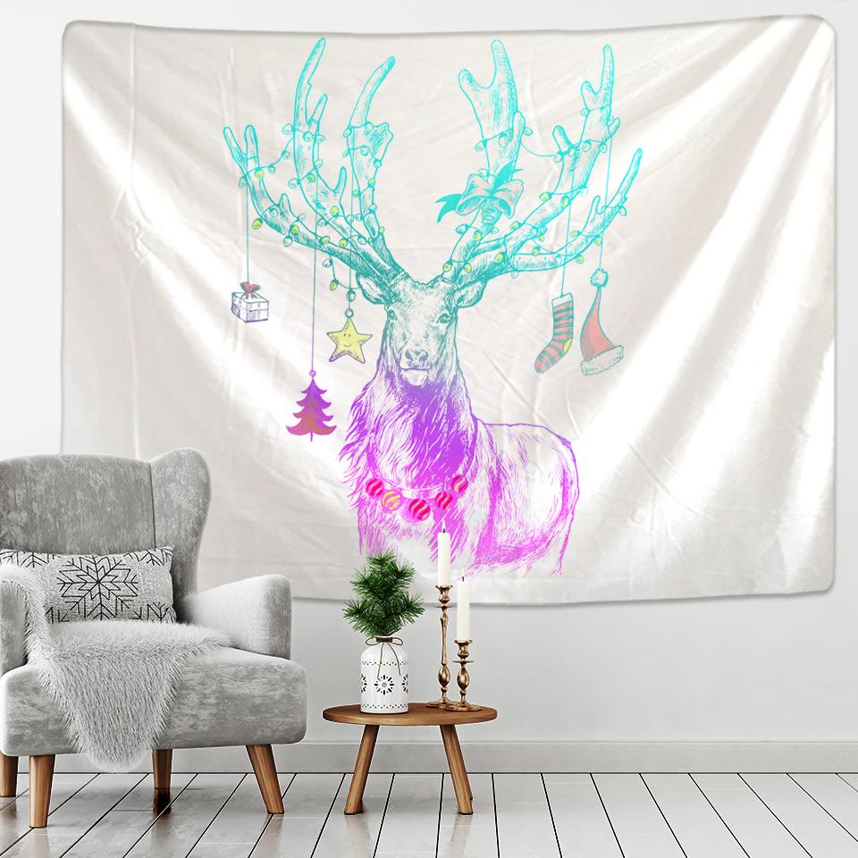 Einfache Linien Weihnachtsrentier Psychedelische Wandteppich Wand Weihnachtskunst Decke Matte Hintergrund Wohnraum Geschenk