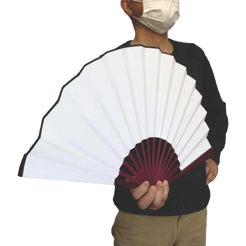 Large decorative fan, 33cm, white, jumbo, reddish-brown rib, perfect for display, interior decor, and calligraphy, SEN-401