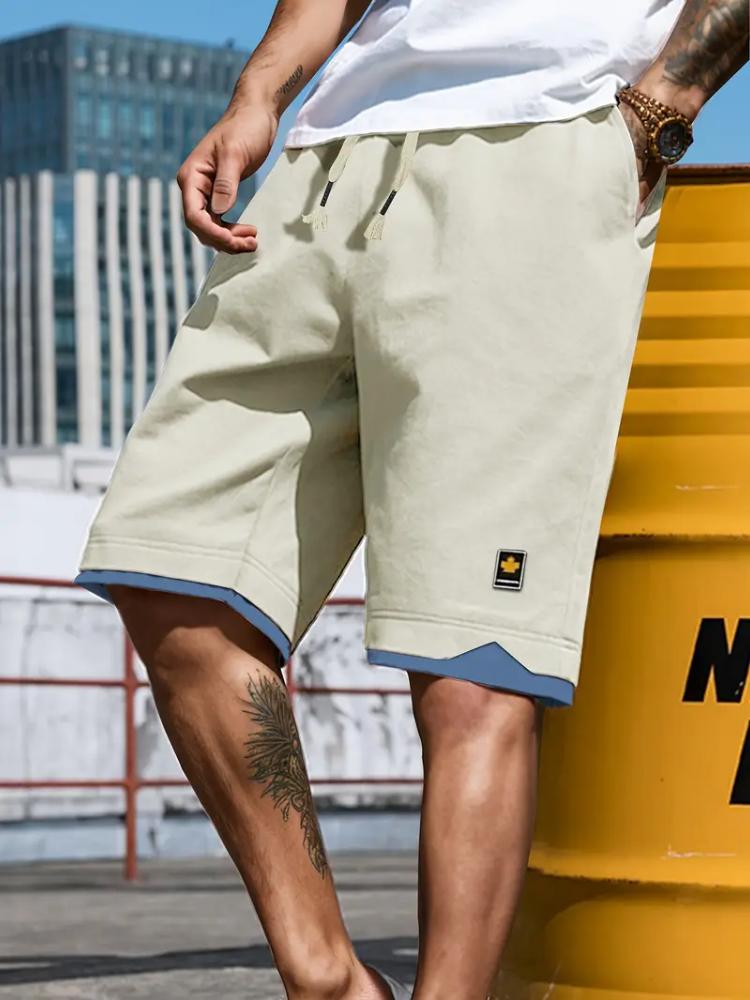 Waist Drawstring Fake Two Patch Men's Casual Sports Shorts Beach Pants
