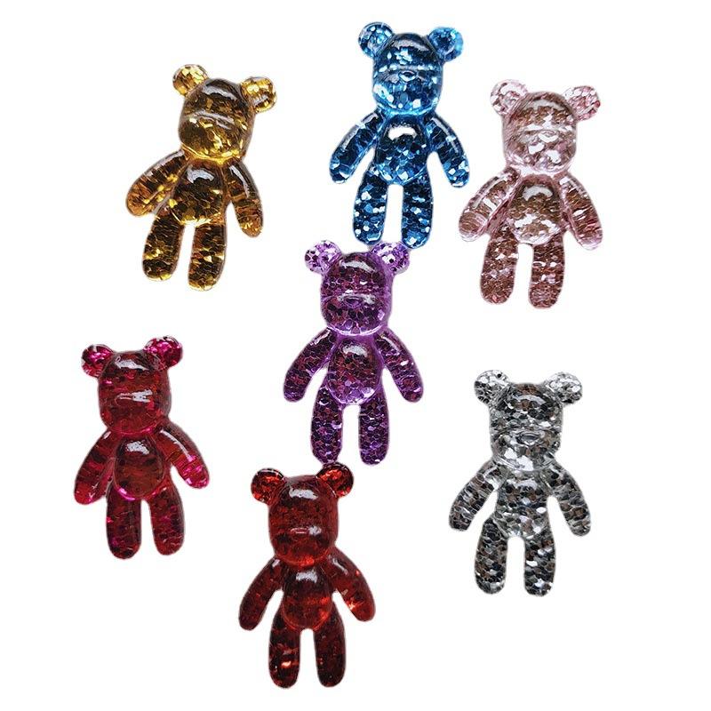 34*51mm Bear Cabochon Glitter Resin Charms DIY Fashion Cell Phone Case Decorative Accessories