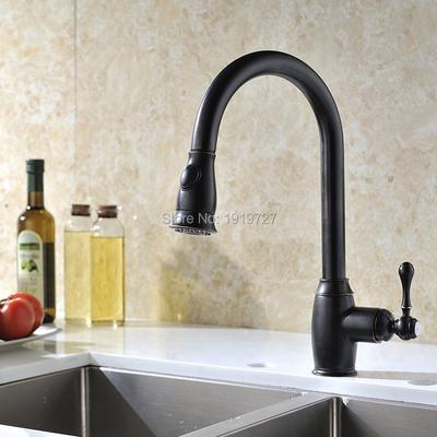 Torneiras de pia de cozinha retráteis de bronze esfregado a óleo Torneiras de cozinha retráteis tradicionais de níquel escovado com alça única e giratórias com spray