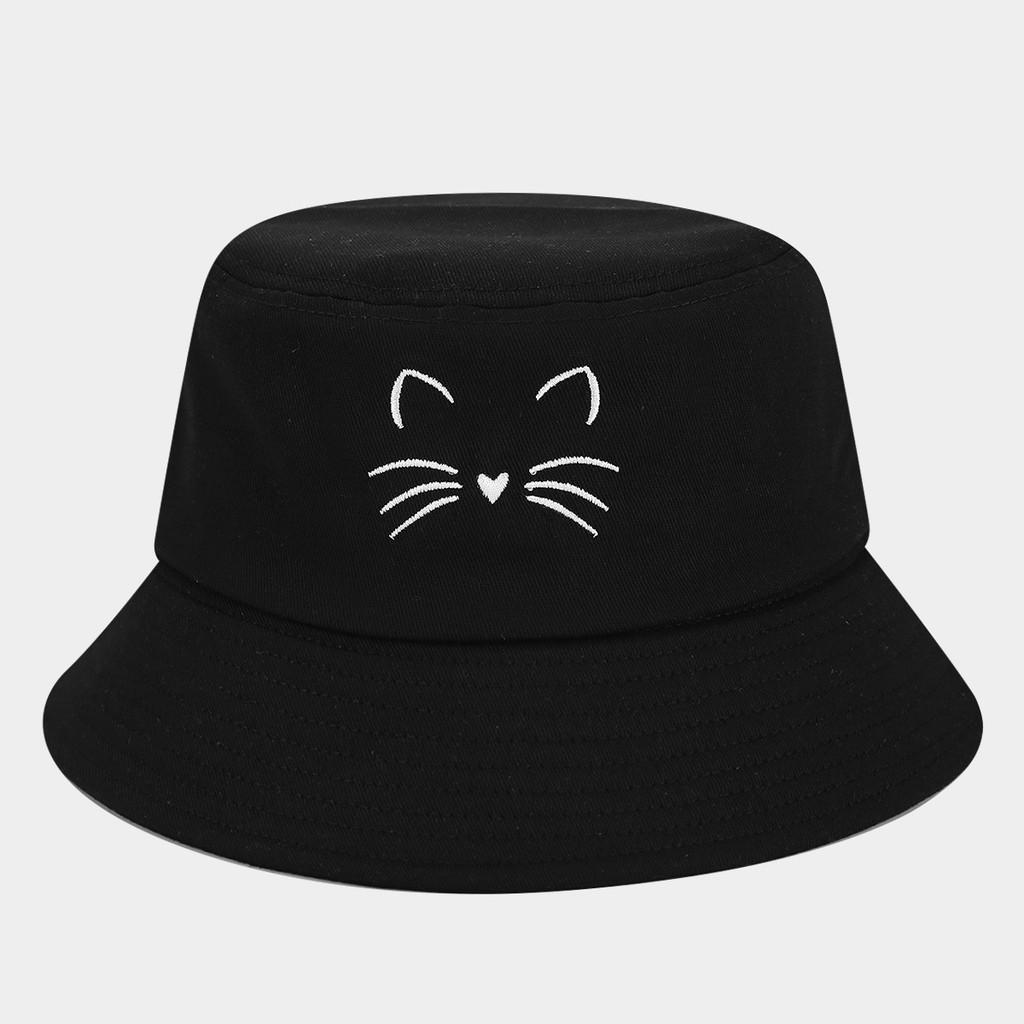 Summer Cat Embroidery Fisherman Hat With Sun Protection For Women And Men