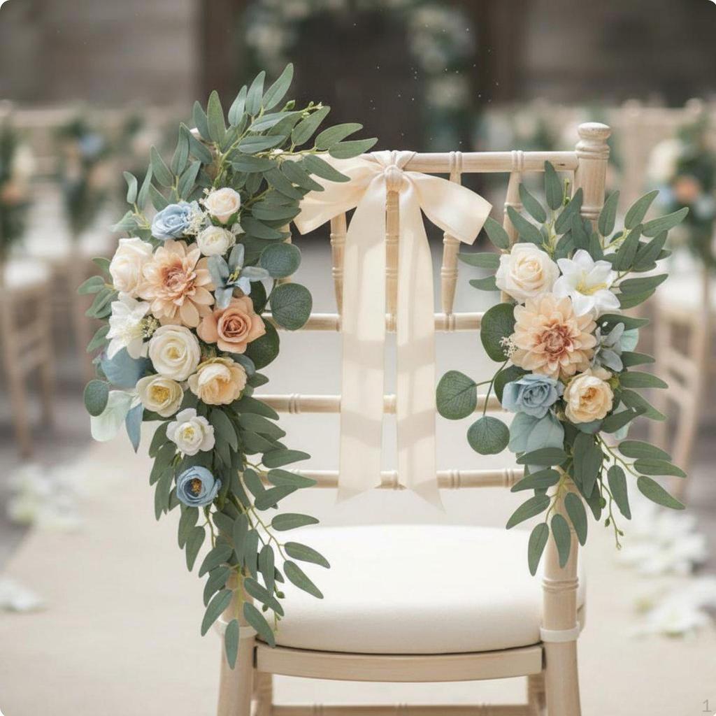 2 Pieces Wedding Aisle Chair Decoration Ready To Use Artificial Flower Swag Set Handmade