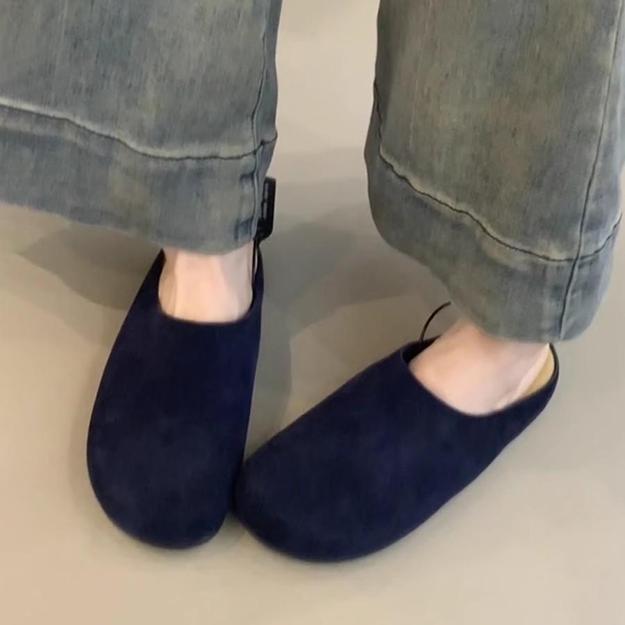Soft Leather Version~ Baotou Boken Shoes for Women To Wear Retro One-pedal Lazy Half Slippers Versatile Thick-soled Muller Slippers
