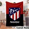 Custom Name Atletico Madrid Crest Throws Blanket Flannel Blankets for Couch Bed Gifts for Men Women Picnic blanket Christmas fan gifts