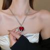 Exaggerated Red Crystal Heart Pendant Necklaces for Women Luxury Full Rhinestone Long Chain Necklaces Love Forever Zircon Gifts