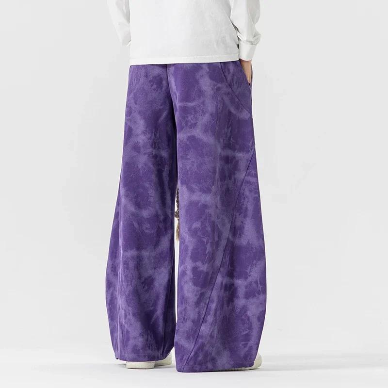 2026 Men Flared Pants Chinese Style Men Tie-Dye Wide Leg Pants Autumn Fashion Unisex Baggy Trousers Male Streetwear Sweatpants