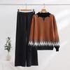 Women's Temperament Two-piece Knitted Suit Loose Sweater Wide Leg Pants