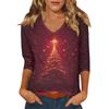 Women's Casual Fashionable Sexy Comfortable V-Neck Christmas Three-Quarter Sleeve Top
