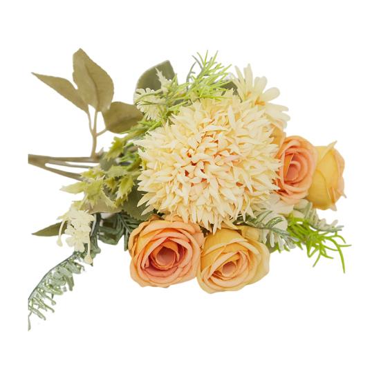 Artificial Rose Flower with Green Leaves UV Resistant Fake Silk Flower Home Wedding Party Table Centerpiece Indoor Outdoor Faux Bloom Decoration