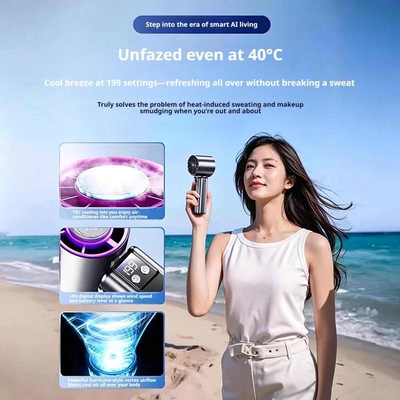Super Speed Wind Cannon Handheld Mini Fan Portable Semiconductor Ice Compression Cooling Outdoor Mini Air Conditioner Fan