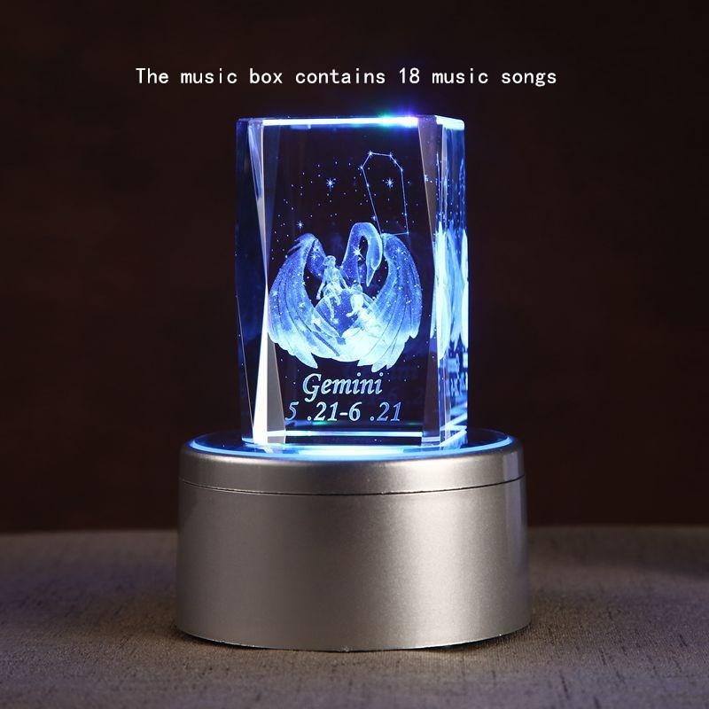 Home Decoration 3D Interior Carving 12 Constellation Crystal Glass Ornaments Birthday Gift Gift Music Box Gift for Girlfriend