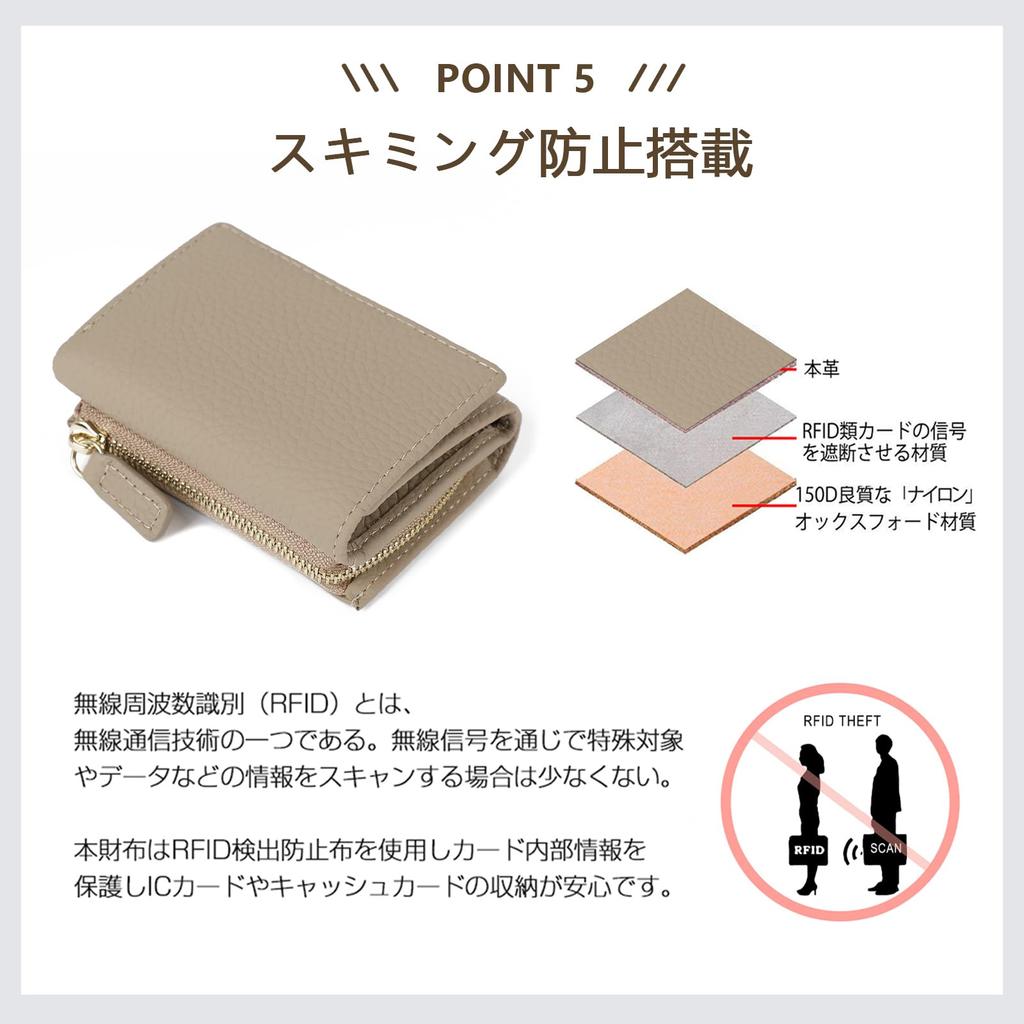 [imeetu] Mini Tri-fold Wallet for Men and Women, Genuine Leather, Easy to Use, Coin Purse, L-Shaped Zipper, Lightweight, Compact, Anti-Skimming, RFID