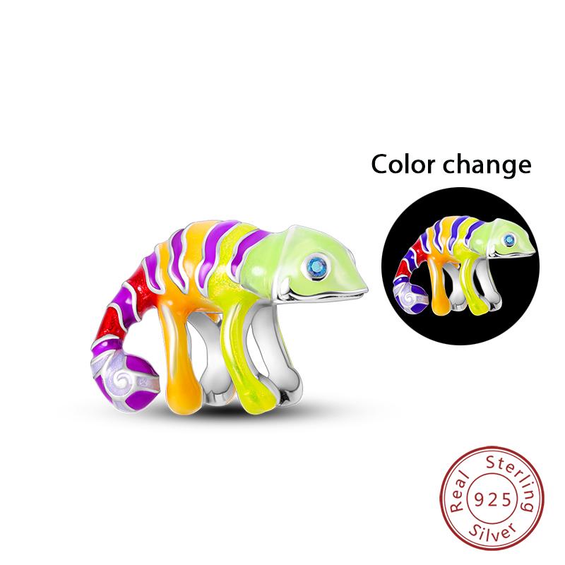 100% Copper Colorful Chameleon Animal Charms Beads Fit Qikaola Original Bracelets Diy Birthday Jewelry Making