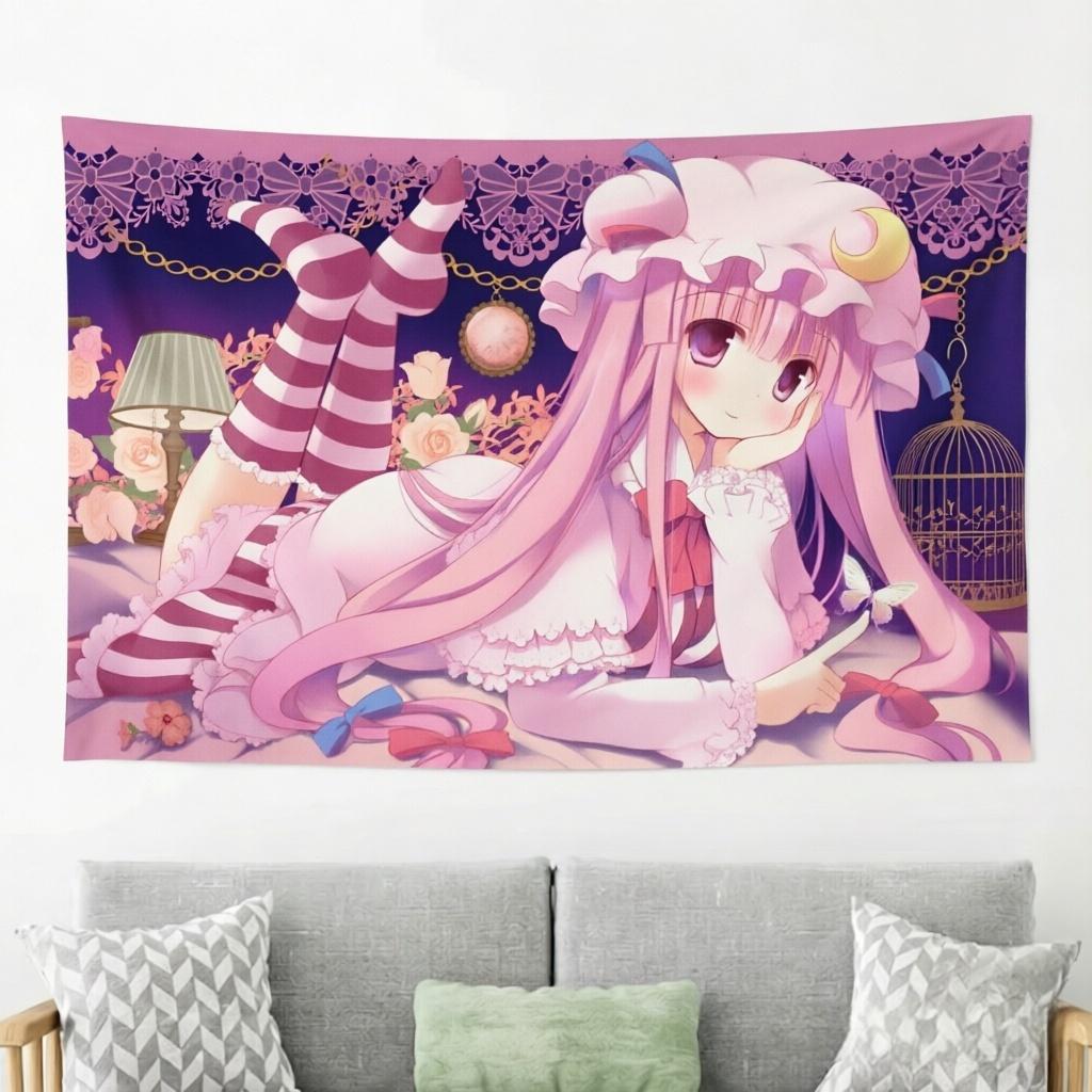 Anime Tapestry Kawaii Pink Lolita Girl Wall Hanging Cute Cartoon Aesthetic Wall Tapestry Bedroom Decor Home Background Cloth